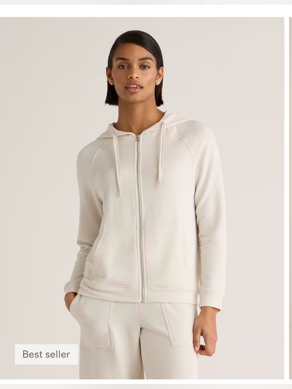 Quince SuperSoft Fleece Zip Up Hoodie Off White , Small , like new